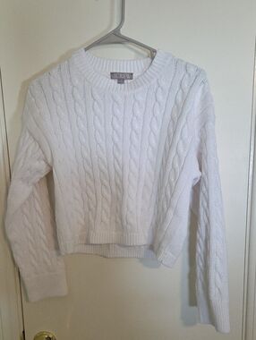 J.Crew White Cable-Knit Crewneck Cropped Sweater
